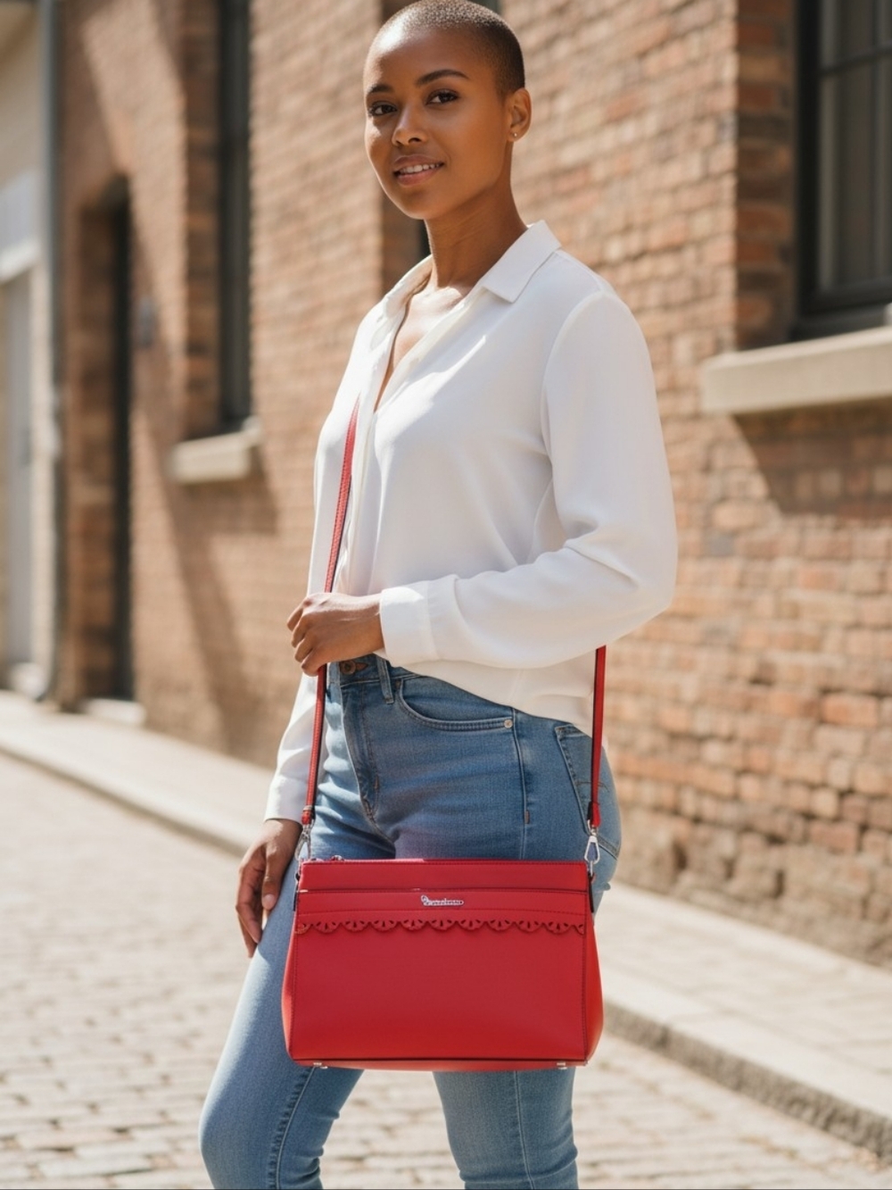 Women's Red Scallop-Trim Crossbody Bag by